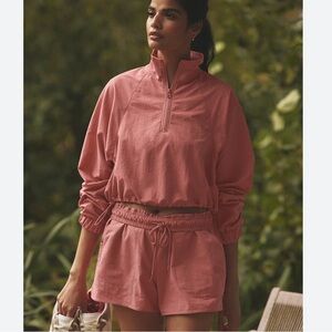 Alo Yoga Terracotta Alumni SET Cropped 1/4 Zip Pullover and Shorts Size Small/XS